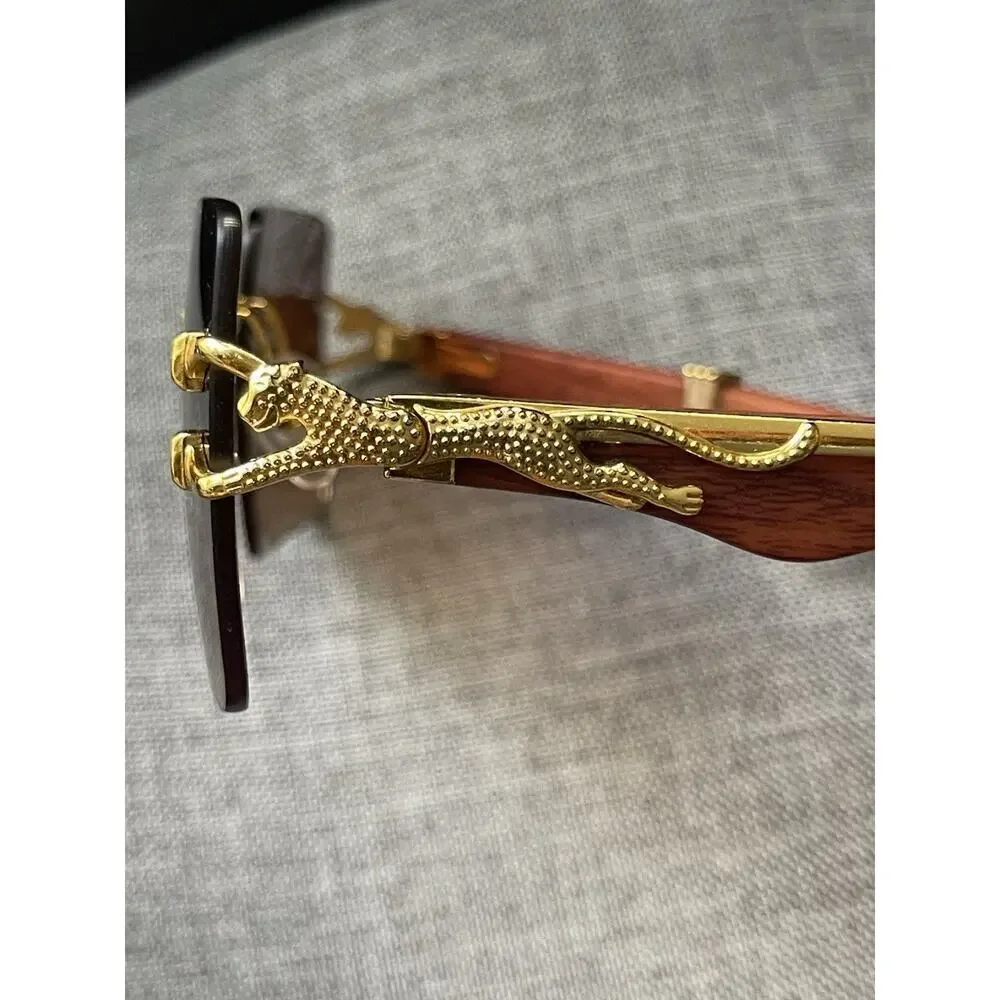 Sunglasses Unisex Square Wood Grain Style Frame Brown UV 400 Gold Tone Cheetah